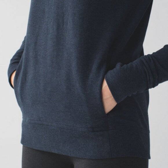 Lululemon Heathered Navy Blue Stress Less Hoodie Cowl Funnel Neck, Size 6 - Picture 5 of 16